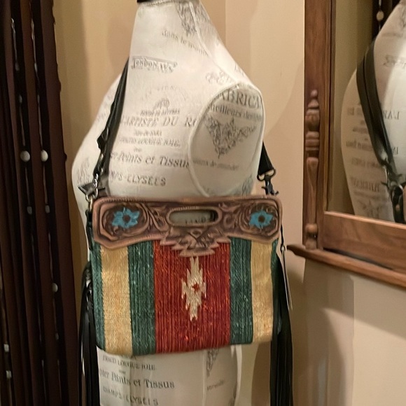 Myra Bag Crossbody West Southwest Rubious Leather Crossbody Bag with Long Fringe - Picture 14 of 16